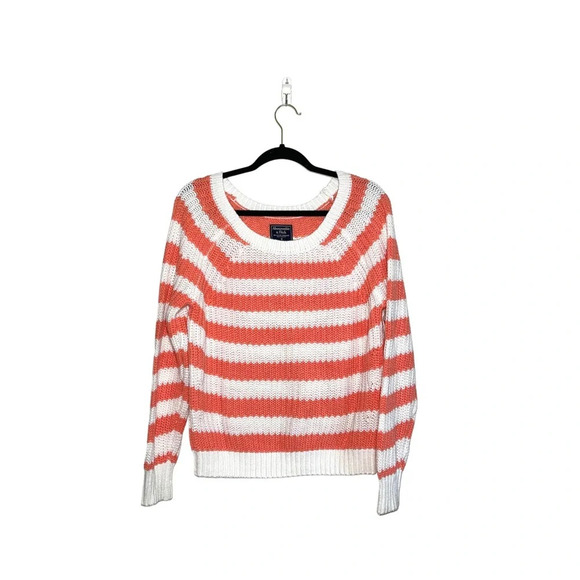 Abercrombie & Fitch White & Peach Striped Chunky Knit Sweater Medium Women’s - Picture 10 of 10